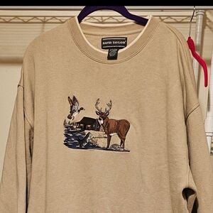 Mens XL Sweatshirt Tan w/Deer Scene